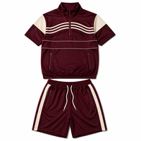 Conjunto Deportivo de Verano para Hombre, a Rayas, de Alta Calidad, Personalizable, de Secado Rápido, Transpirable, con Top de Manga Corta y Media Cremallera, y Pantalones Cortos para Gimnasio