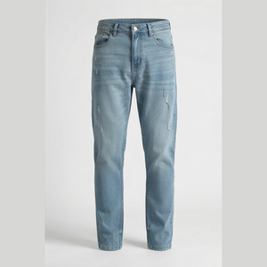 Jean en denim déchiré coupe droite pour homme, taille haute, coupe slim, en coton, style décontracté, collection printemps - Product Image 2
