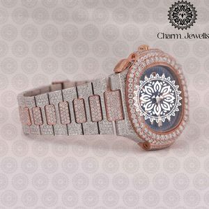 Charm Jewells – boîtier de montre de luxe pour hommes, 42mm, bracelet en acier inoxydable incrusté de diamants, mouvement mécanique analogique, 10 bars d'eau - Product Image 2
