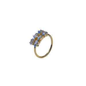 Anillo Clásico de Plata de Ley 925 Chapado en Oro con Topacio Azul para Mujer, Joyería para Bodas - Product Image 1