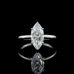 Bague de mariage classique solitaire en or blanc 18 carats avec diamant de laboratoire moissanite taille marquise de 2 carats certifié IGI vintage - Product Image 1