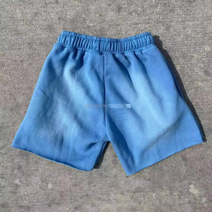 Manufacturer Custom Graphics Screen Print Sweat Shorts Acid Wash Distressed Hem Retro Style Men's Fleece Shorts - Product Image 2