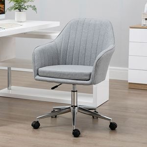 Sedia Girevole in Tessuto di Lino Grigio Chiaro a Forma di Conchiglia con Ruote per Studio/Camera da Letto - Adatta per Ufficio - Product Image 2