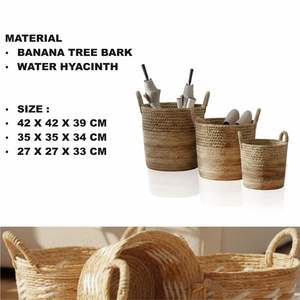 Ensemble de 3 paniers à 2 motifs en écorce de bananier et jacinthe d'eau, artisanat - Product Image 2