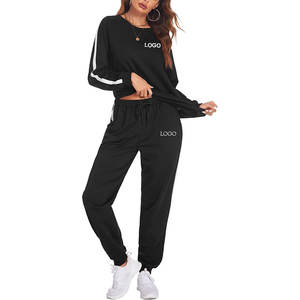 Custom Logo Winter Sportswear <b>Short</b> <b>Top</b> Plus Size Fleece Two-Piece Sweatshirt & Sweatpants Jogger <b>Sets</b> for Women - Product Image 3