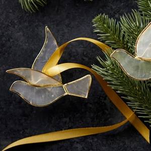Ensemble de 6 décorations de Noël en forme de colombe blanche faites à la main, style coquille de Capiz, décorations suspendues pour arbre, décorations élégantes pour la maison pendant les fêtes de Noël - Product Image 5