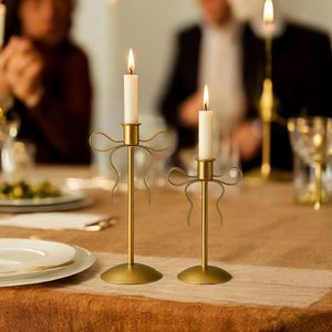 Gold Metal Candle Holder Set of 8 and 10 inch Taper Candle Stands for Minimalist Home and <b>Table</b> Decor - Product Image 6