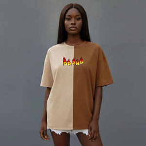 Plus Size Oversized Women's Color Block T-<b>Shirt</b> Crew Neck Short Sleeve Loose Fit Breathable 100% Cotton Knitted <b>Flame</b> Logo Print - Product Image 1