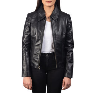 Veste en cuir de vache noir unisexe de qualité supérieure, coupe ample, col mandarin classique, fermeture éclair, laine, pour tous les jours, bureau, streetwear - Product Image 3