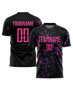 Camiseta de Fútbol Sublimada Personalizada para Hombre, Manga Larga, Negra, Rosa, Azul, Nombre del Equipo, Número, Absorbe la Humedad, Unisex, Ajuste Atlético para Adultos - Product Image 4