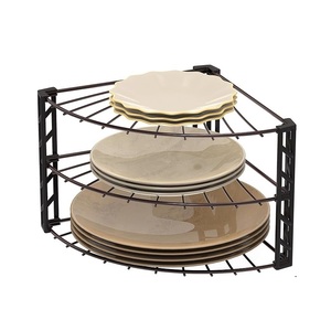 3-Tier Kitchen Cabinet Corner Plate <b>Rack</b> | Dark Bronze Metal Wire <b>Dish</b> & Bowl Storage Organizer Stand - Product Image 1