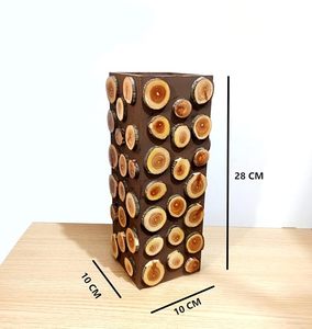 Handcrafted Handmade Wooden <b>Log</b> Slice Rustic Vintage Square Tabletop Vase Flower <b>Holder</b> Decorative Bud Vase for Home Decor - Product Image 1