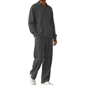 <b>Men's</b> Light Blue Solid Color Long Sleeve <b>Pajama</b> <b>Set</b> Button Up Collar Full Length Cotton Breathable Casual Regular Fit OEM ODM - Product Image 2