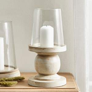 Porte-bougie en verre sur base en bois foncé, style rustique moderne, accessoire décoratif pour le salon et la chambre à coucher - Product Image 6