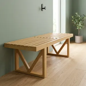 Natural Bamboo Slatted Bathroom <b>Bench</b> with Geometric <b>Legs</b> Wooden Shower Seat for Spa Entryway Bedroom and Home Use - Product Image 3