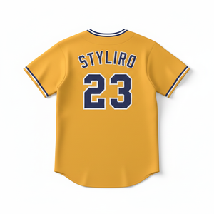 Styliro Baseball Jersey Men's Short Sleeve Yellow Polyester Breathable Button Front Team Name Print 23 - Product Image 3
