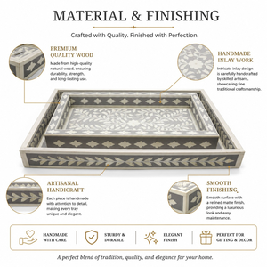 Wedding Mother of Pearl Handicraft Serving Tray Set | Handmade Wood Craft Ramadan Eid Decorative Kitchenware Tray for Home <b>Gift</b> - Product Image 5