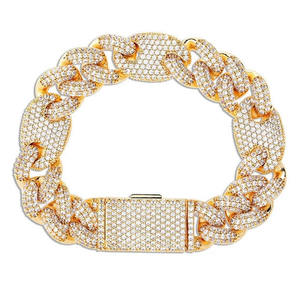 สร้อยข้อมือคิวบันลิงค์ประดับมอยส์ซาไนต์สุดหรูสำหรับผู้ชาย  แบบ Iced Out Miami Cuban Chain ชุบทอง เครื่องประดับฮิปฮอป ขายส่ง สร้อยข้อมือแฟชั่น - Product Image 5