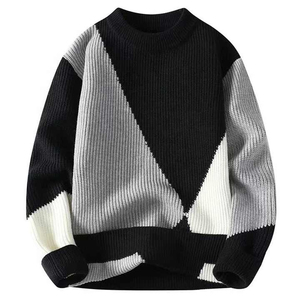 Pull tricoté géométrique pour homme, manches longues, design patchwork, collection automne, épaisseur standard, 100 % acrylique 2026 - Product Image 5