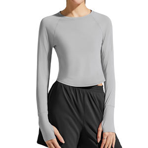 Novedad 2026: Top de yoga de manga larga ajustado para mujer, ropa deportiva transpirable de color liso para gimnasio - Product Image 3