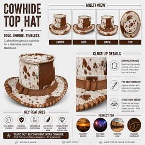 Sombrero de Vaquero de Piel Sintética con Bordado 3D y Estampado de Vaca, Estilo Europeo Americano, Unisex, para Adultos, para Fiestas, Uso en las Cuatro Estaciones - Product Image 6
