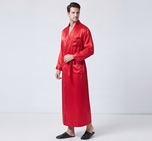 Batas de lujo para hombre, batas de verano, ropa de dormir sedosa, camisón, ropa de dormir con cuello en V, bata de dormir para hombre, bata de satén roja de manga larga - Product Image 2