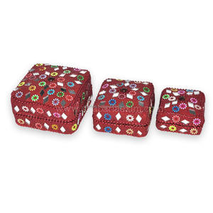 Juego de 3 Cajas de Joyería para Mujer, Proveedor Indio, Caja de Adornos Rajasthani, Cajas Decorativas de Laca con Cuentas Brillantes - Product Image 4