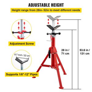 Soporte de tubo tipo V de 1/8 pulgadas, capacidad de 12 pulgadas, altura ajustable de 28 a 52 pulgadas, soportes plegables portátiles para tubos, abrazaderas para tubos con capacidad de carga de 2500 lb - Product Image 3