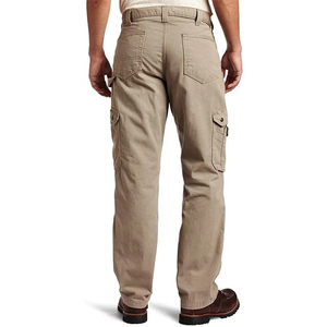 Pantalon cargo gris coupe droite taille mi-haute en sergé de coton anti-rétrécissement, coupe décontractée, 6 poches, pour usage quotidien, taille américaine - Product Image 2