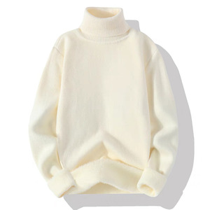 เสื้อสเวตเตอร์คอสูงสำหรับผู้ชาย สีพื้น ผ้าฟลีซบุขนด้านใน เสื้อกันหนาวแขนยาวปกติ ผ้าอะคริลิกป้องกันขนร่วง - Product Image 2