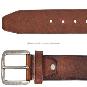 Cinturón informal de cuero de vaca de capa superior para hombre en cuero genuino marrón con hebilla de latón plateado antiguo sólido tamaños personalizados - Product Image 3