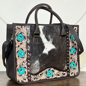 Nouveauté 2026 : Sac à main d'épaule en cuir de vachette véritable, motif floral en forme de cœur, fait main, pour femme, sac de voyage fourre-tout - Product Image 4