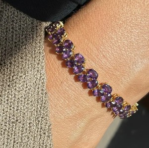 Oval Cut Natural Amethyst Charm <b>Bracelet</b> in 925 Sterling Silver Gold Plated Luxury Elegant Handmade Certified Gemstone Jewelry - Product Image 1