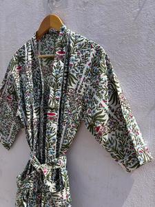 Bata Kimono Floral de Algodón para Mujer, Hecha a Mano con Estampado de Bloques, Bata de Baño, Vestido de Dama de Honor, Ropa de Dormir de Verano - Product Image 5