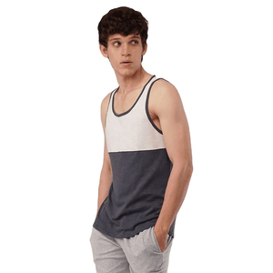 Camiseta sin Mangas Casual para Hombre, Diseño Colorblock, Ligera, Cuello Redondo, en Color Crema y Gris, Ideal para el Verano - Product Image 3