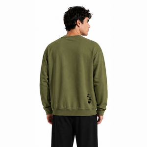 Custom Mens Distressed Crewneck Sweatshirt Vintage Ripped Pullover Streetwear Casual Cotton Blend Hoodie Style Top - Product Image 6