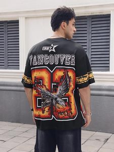 T-shirt pour homme à col rond et manches courtes, motif aigle, style streetwear, coupe oversize - Product Image 5
