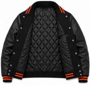 Vestes de sport d'hiver pour hommes personnalisées avec étiquette privée, corps en laine, manches en cuir, coupe-vent, broderie - Product Image 3
