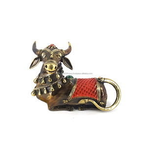 Brass Religious Nandi Cow Brass Alloy Art Multicolor 5 X 7.5 Inch <b>Candle</b> <b>Holder</b> Home Table Decor Traditional Indian Art - Product Image 2