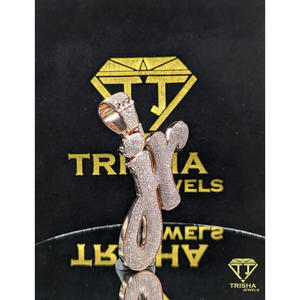 Statement "JR" <b>Name</b> Pendant Moissanite Diamond 925 Sterling Silver Iced Out Hip Hop Jewelry <b>Necklace</b> By Trisha Jewels - Product Image 3