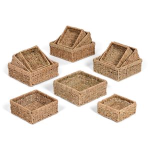 Handwoven <b>Square</b> Seagrass Storage <b>Baskets</b> Set Woven Storage Bins Set for Bedroom Kitchen Bathroom from Vietnam - Product Image 1