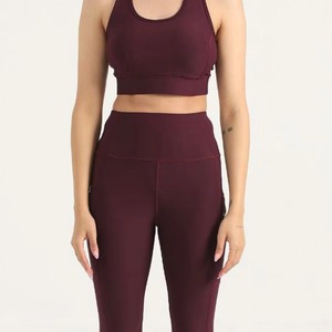 Ensemble de sport 2 pièces pour femmes, soutien-gorge et legging de sport violets unis grande taille avec ceinture, idéal pour la gym et le yoga, vente en gros - Product Image 6