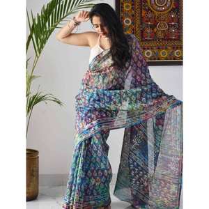 Sari con Estampado Digital de Diseñador, Hermosa Ropa India y Pakistaní - Product Image 3