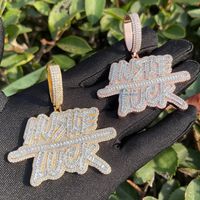 Pendentif unique pour homme en moissanite taille baguette, style hip-hop rappeur, plaqué or, sur mesure, certifié IGI, pour soirée