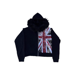 Fur Zip Up Hoodies y2k <b>grunge</b> <b>clothes</b> Vintage Printed Jacket long sleeve Hoodie Fur Collar Fashion Outgoing Unisex - Product Image 1