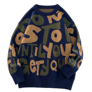 Pull tricoté personnalisé pour homme, col rond, coupe ample, manches longues, style streetwear américain, décontracté, automne-hiver, vente en gros usine - Product Image 1