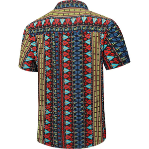 Camisas de Playa con Estampado Geométrico Boho, Camisa Hawaiana Tropical con Botones, Manga Corta, Rayas Triangulares, para Hombre - Product Image 2