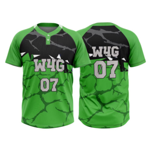 Baseball Jersey Green Camouflage Print Moisture Wicking 100% <b>Polyester</b> Men's Short Sleeve Regular Fit - Product Image 1