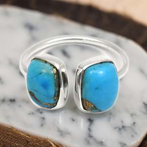 Latest Design <b>925</b> Sterling <b>Silver</b> <b>Ring</b> With Double Natural Blue Copper Turquoise Gemstone Custom Design Bohemian Jewelry - Product Image 1