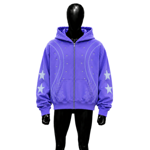 Sudadera con capucha y cremallera STREETWEAR PURPLE STAR, moda moderna, corte relajado, informal, con cremallera, forro polar oversize con estampado de estrellas, ropa informal de otoño, cómoda - Product Image 1